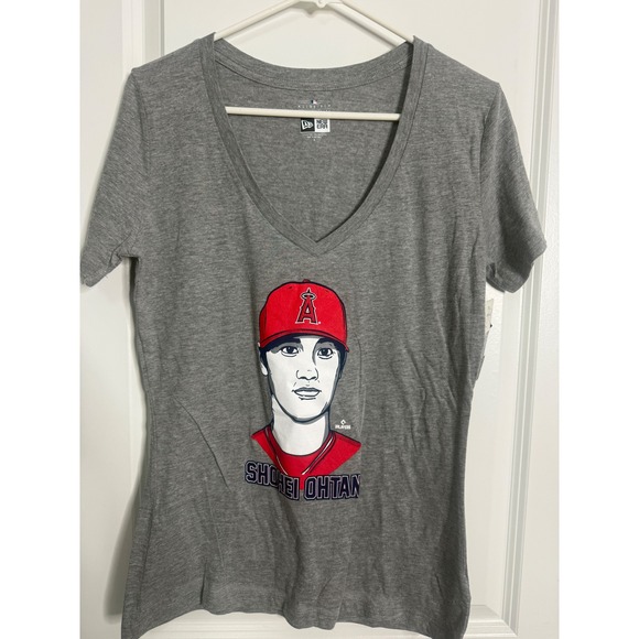 New Era Tops - New Era MLB Angels Shohei Ohtani Big Face V-Neck Graphic T-Shirt Gray medium